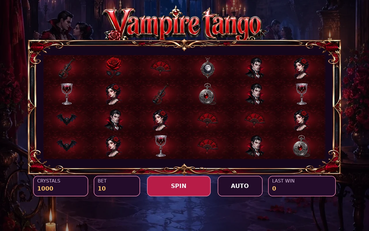 Vampire Tango six-reel game interface with gothic symbols
