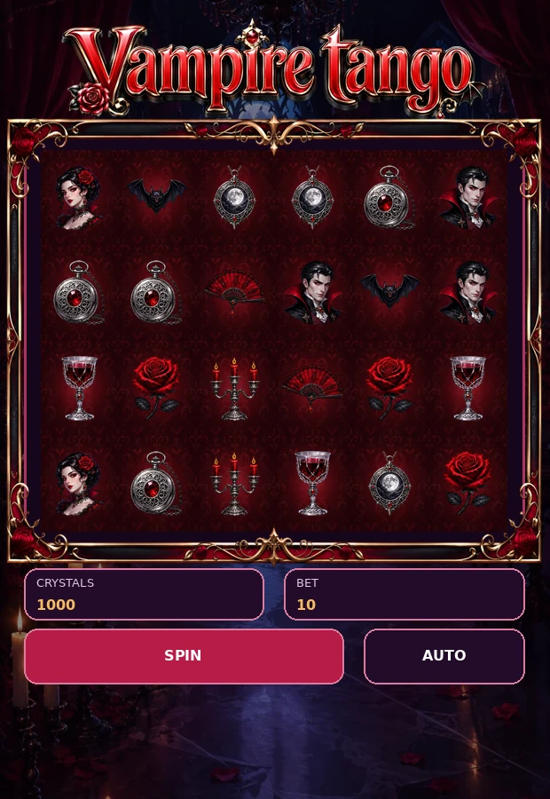 Mobile view of the Vampire Tango social slot game